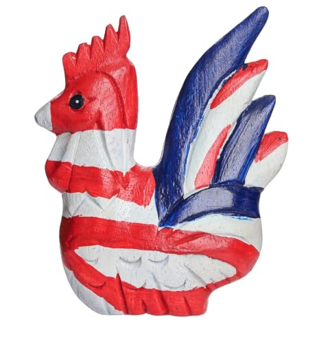 Hand Carved Wooden Rooster Figurine, Rustic Farmhouse Home Decor, Wooden Animal Sculpture, Unique Gift for Rooster Lovers (Vingtage White/Red/Blue Rooster) - color: Vingtage White/Red/Blue Rooster