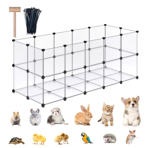 DINMO 38 Panels Bunny Playpen with Floor, Plastic, 61.2"L x 24.8"W x 24.8"H | Portable Small Animals Fence for Rabbits, Ferrets, Hedgehogs, Guinea Pigs, Puppies & Kittens, DIY, Expandable, Visualization - style: Plastic-38 panels