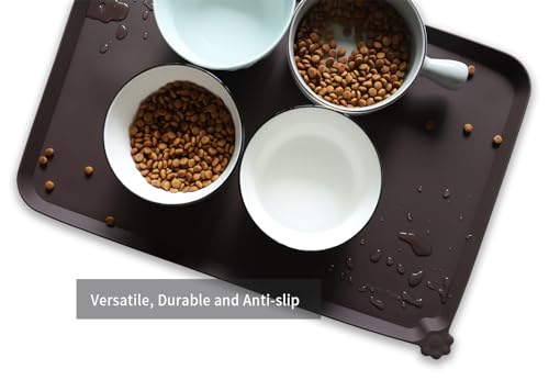 Hoki Found L Silicone Non Slip Pet Dog Cat Bowl Mats - Waterproof Dog Cat Food Mats - Dark Oak - color: Dark Oak, size: 22" x 14"