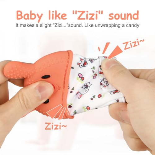 2Pack Silicone Teething Mitt, Rabbit Baby Teething Toy for 0-6 6-12 Months, Food Grade Silicone Infant Teething Mitten, BPA-Free Baby Chew Toys for Pain Relief, Sucking Needs - color: Orange Rabbit