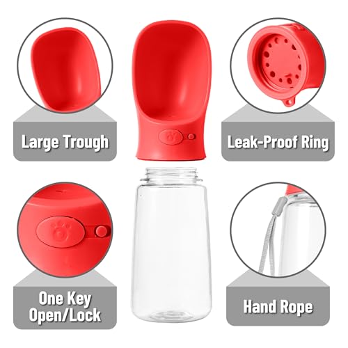 Mr. Pen- Portable Dog Water Bottle, 19 oz, Large | Leak Proof Puppy Water Dispenser with Drinking Feeder for Pets, Outdoor Walking, Hiking, Travel, Not Dishwasher Safe - color: Red