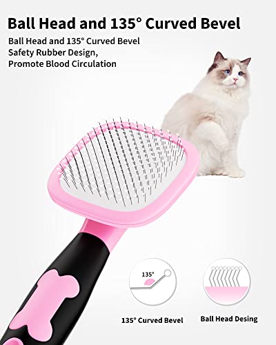Glendan Dog & Cat Brush- Slicker Pet Brush- Shedding Grooming Tools(Pink) | 180° Pivoting Head Reaches Paws/Belly, Detangles Mats Loose Fur, Massaging Tips Soothe Skin, Non-Slip Grip, Easy to Carry - color: Pink, size: Small