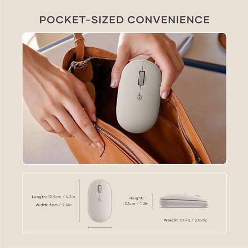 Satechi OntheGo Bluetooth Mouse, Connect Up to 3 Devices, for Laptop, Sand | USB-C rechargeable battery, compact & portable, for laptop, computer, tablet - color: Sand