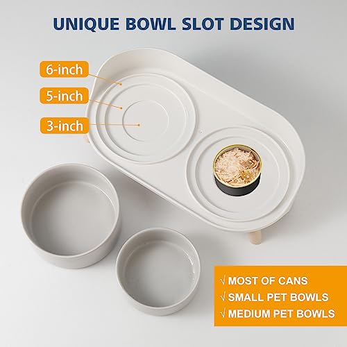 Raised Cat Food and Water Bowl Set - Elevated Ceramic Dishes with Non-Slip Stand and Splash Guard for Small Dogs - 2 x 320 ML (4.9 OZ) - Grey - color: Grey, size: Small