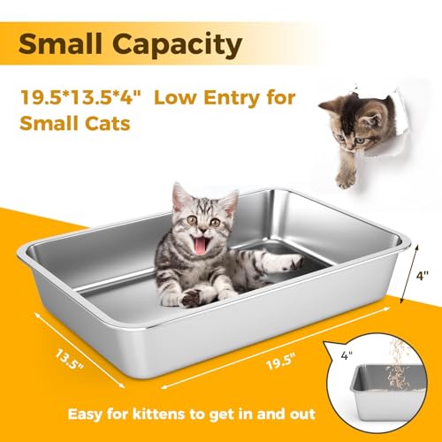 Stainless Steel Cat Litter Box,Extra Large Metal Litter Box,20Lx14x4 in | Extra Large Metal Litter Tray for Big Cats Kitty Rabbits,No Smell,Non Stick,Easy to Clean - color: 4"H, size: 20"L x 14"W