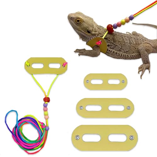 AIITLE Bearded Dragon Leash & Harness 3-Size Pack (S/M/L) - Adjustable, Soft Leather Reptile Harness for Geckos, Lizards, Chameleons, Ferrets, Hamsters, Yellow - color: Yellow
