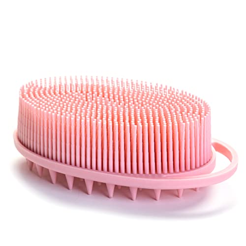 Premium Sensory Brush for Kids or Autism,Soft Silicone Body Scrubber,2 in 1 Sensory Room Occupational Therapy Brushes,Silicone Loofah,Pets Shower Brush Bath Brush Shampoo Brush(hangable-Spikes-Pink) - color: Hangable-spikes-pink