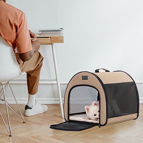 PETSFIT Portable Dog Crate, Travel Dog Crate - 19 Inch Lightweight, Roomy, Easy to Set Up, Sturdy Collapsible Dog Kennel with Thick Mat, Khaki - color: Khaki, size: 16.5"L x 16.0"W x 19.0"H