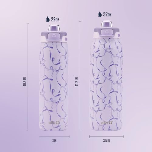 Ello Pop & Fill Insulated Stainless Steel Water Bottle with Quick Fill Lid, Leakproof Locking, Sip or Chug Spout, BPA-Free, Double Wall Vacuum Insulated for Sports, Travel & School- 22oz / 32oz / 40oz - color: Take a Bow, style: 22oz
