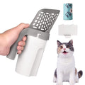 Pooper Scooper for Cat, Cat Litter Scoop with Bags, Integrated Detachable Deep Shovel Holder, Large Capacity Portable - color: White