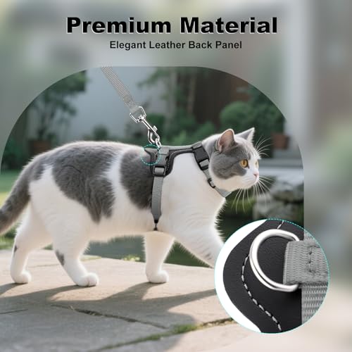 Plutus Pet Adjustable Cat Harness and Leash Set, with Leather Trim | Quick Release, Escape Proof Nylon Vest, for Kitten Small Medium Large Cats, Gray - color: Gray