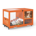 COZIWOW 36.5-Inch Double-Decker Wooden Rabbit Hutch with Wheels, Featuring A Cleaning Tray and Ladder—Stylish and Easy to Assemble（Orange and Pattern） - color: Orange and Pattern