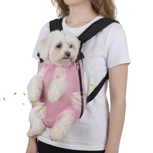 Upgraded Dog Carrier Backpack,Breathable Mesh,Portable Foldable Cat Carrier Sling for Hiking/Camping,Adjustable Legs Out Pet Front Carriers Travel Bag for Small Dogs,Puppy,Cat,Rabbit,Pink - color: Pink-1