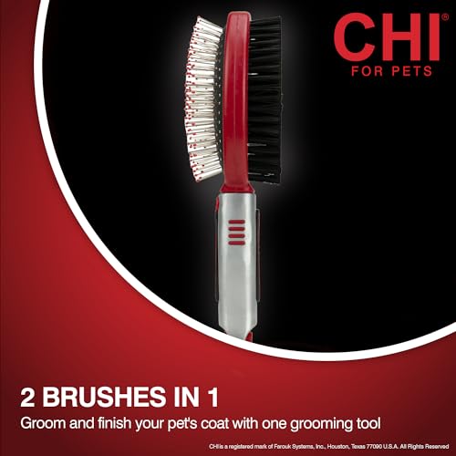 CHI for Dogs Double Sided Pin and Bristle Grooming Brush, 2 in 1 Dog Grooming Brush for Detangling and Smoothing Coats, Removes Loose Hair and Light Tangles, Ergonomic Handle | Detangling and smoothing formula, removes loose hair and light tangles, ergono