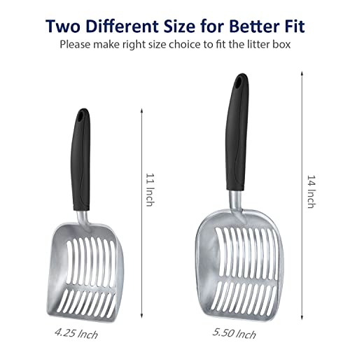 Cat Litter Scoop, Aluminum Alloy Sifter, Kitty Metal Scooper, Deep Shovel, Long Handle, Poop Sifting, Kitten Pooper Lifter, Durable, Heavy Duty, for Litter Box - color: FLAT Aluminum \ #06 Black Handle, size: Small