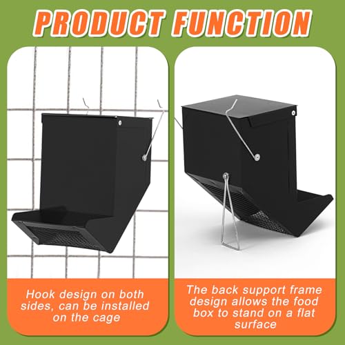 2 Pcs Rabbit Feeder for Cages Small Animal Food Pellet Dispenser with Lid Metal Chicken Grit Oyster Shell Squirrel Feeders Outside(4.7 Inches,Mesh Bottom,Black) - color: Black, size: 4.7 Inches, style: Mesh Bottom