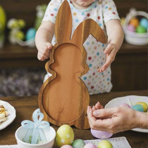 Farmhouse Bunny Serving Wood Trays (Set of 1),Nesting Rabbit-Shaped Wooden Charcuterie Serving Platters for Easter or Spring Rustic Decorative (Large Size) - size: Large Size