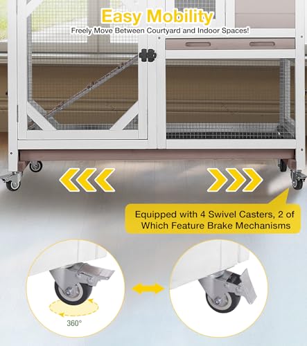 Aivituvin Rabbit Cage Indoor, 2-Story Bunny Cage with Leak-Proof Trays, Chew-Proof Wooden Rabbit Cage on Wheels for Small Pets (39.3" L x 22" W x 36.8" H) - Brown - color: Brown