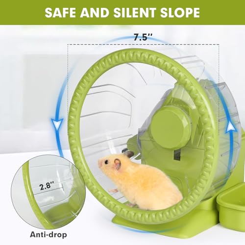VANNON 4 in 1 Quiet Hamster Exercise Wheel, Multi Functional Hamster House with Running Wheel, Water Bottle, Food Bowl and Hideout, Small Animals Exercise Running Toys for Hamsters Gerbils Mice, Green - color: Green