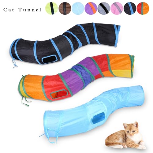 iCAGY Cat Tunnel Toys for Indoor Cats Kittens Rabbits, Pet Toy Play Tunnels | Interactive Crinkle Pop Up Tunnel Toys, Relieve Cat Boredom, Dark Grey 47" Shape S - color: Dark Grey
