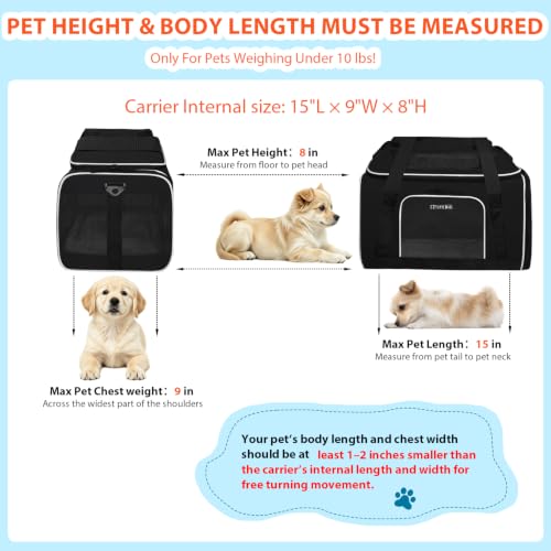 Top and Side Expandable Small Pet Carrier Airline Approved, Black | 18"Lx11"Wx11"H, for Delta/United/American Airlines, Pets Under 10 Lbs, Lockable Zippers,Soft-Sided, Anti-Scratch Mesh - color: Black, size: 18.0"L x 11.0"W x 11.0"H