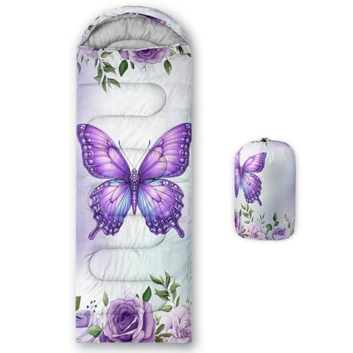 HOSIMA Dear Hunting Pattern Cold Weather Sleeping Bags for Kids Adults. | Black Light Weight Waterproof Sleeping Bags for Outdoors Hiking - color: Purple-b