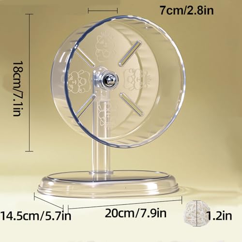 Silent Hamster Wheel,7.1 Inch Quiet Spinner Syrian Hamster Running Wheel,Anti-Skid & Adjustable Stand for Gerbils, Rats, or Other Small Pets,Transparent - size: 7.1 inch