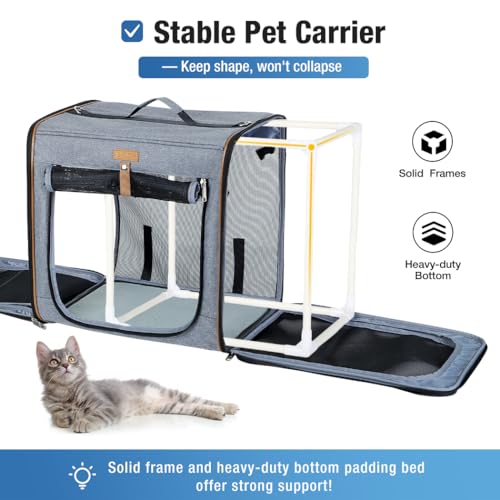 Lekereise Large Cat Carrier for 2 Cats, 2-in-1 Cat Travel Carrier with Litter Box, (17.7" x2) x16.5"x13" Pet Carrier with Zipper Locks for Moving Across The Country (No Hammock) - Grey - color: Grey