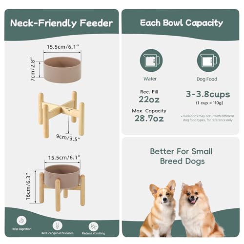 Havniva Elevated Dog Bowls Ceramic Dog Bowls with Stand, Dog Food Bowl | 6.1” Raised Dog Bowls with Non-Slip Wood Stand, Dog Food and Water Bowl Set, Dog Feeding Bowls for Small & Medium Dogs - color: Bowl+Stand - Brown Coffee, size: 6.1inch