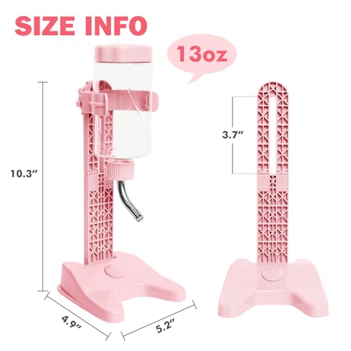 VANNON Pet Standing Water Dispenser Top Fill Dog Water Bottle Dispenser with Stand Leakproof Pet Slow Water Bottle for Small Animals, 13oz, BPA Free, Adjustable Height, Pink - color: Pink