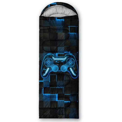 Axolotl Gamepad Sleeping Bag,3 Season Warm and Cool Weather Game Console Sleeping Bag for Boys Teens,Waterproof Lightweight Geometry Hexagonal Sleeping Bag for Traveling,Outdoors Camping,Blue,Black - color: Gamepad01