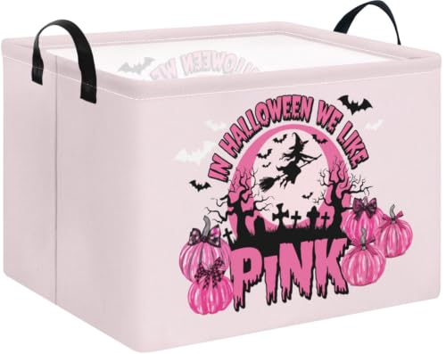 Pink Spooky Cute Witch Halloween Basket with Pumpkin Prints, Trick or Treat Storage basket for Gifts and Party Stuffers(Black Pink Halloween) - color: Black Pink Halloween