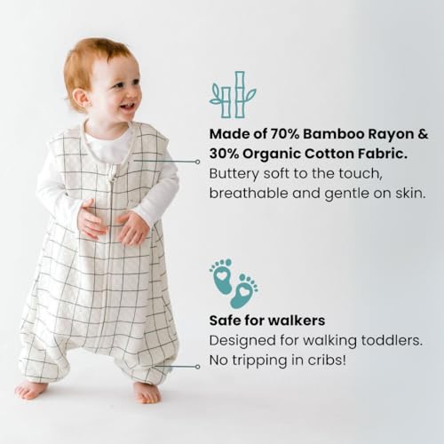 Dreamsuit Walker Toddler Sleep Sack with Feet and Legs, 3T-4T | 70% Rayon Made from Bamboo, 30% Organic Cotton, 0.8 TOG Summer, 2-Way Zipper, Buttery Soft Wearable Blanket, Cactus - color: (0.8 Tog) Checkered, size: 3-4T