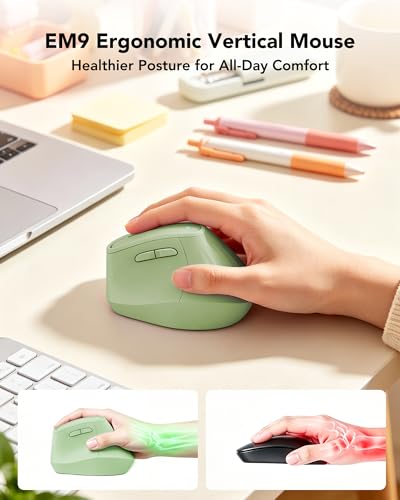 KYSONA Ergonomic Mouse Wireless, Bluetooth Vertical Mouse, 5-Level Adjustable DPI, 2.4G Silent Switch Mice for Windows, MacOS, IPadOS, Laptop, PC, Olive Green - color: Olive Green