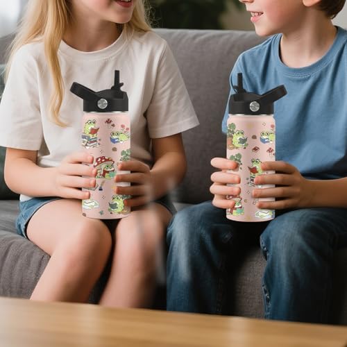 Frog Gifts for Boys Girls, 16 oz Water Bottle with Straw Lid | Frog Water Bottle, Stainless Steel Insulated Tumbler, Cute Frogs Cup, Frogs Themed Gifts - color: Frog