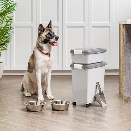 IRIS USA Dog Food Storage Container, Up to 30+11 lbs, Gray/Dark Gray | Made in the USA, Includes 2-Cup Scoop & Wheels, Airtight Seal, BPA-Free, Bird Seed, Cat food, Cat Litter, Treats, Toys - color: Gray/Dark Gray