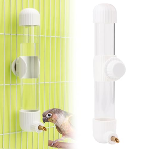 Hypeety Leak-Proof Bird Water Bottle for Cage Clear No Spill Bird Dispenser | Automatic no-drip bottle, with spring valve, 9.4 fl oz/280 ml, white, for small parrots/budgies/cockatiels/lovebirds/parakeet - size: 9.4 oz/280 ml