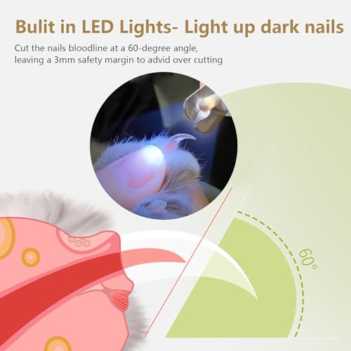 2 in 1 Pet Nail Clippers and Grinder with 2 Led Lights for Dogs Cats Birds Hamster Nail Claw Trimmer Rechargeable Low Noise Dog Nail Clippers and Grinder Quick Sensor