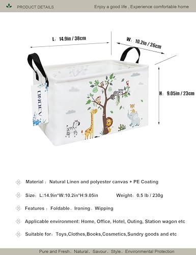 Rectangular Fabric Storage Bin, Foldable Tree Animals print Basket | Damp-proof canvas with reinforced stitched handles.Great for clothes,books & sundries in closets,playrooms,laundry rooms. - color: REC Tree Animals