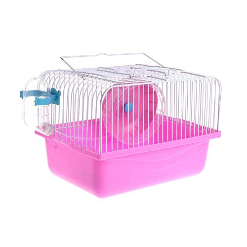 Small Pet Hamster Cage with Running Wheel Water Bottle Food Basin Portable Carrier House Mice Home Habitat for Going Out, Traveling (Pink) - color: Pink