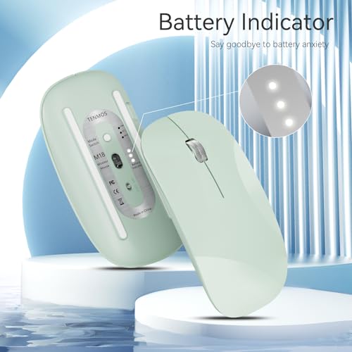 TENMOS M18 Bluetooth Mouse, USB C Rechargeable Wireless Mouse, Silent-Green | Tri-Mode BT5.1/5.0+2.4G, Quiet Click, Portable, Battery Level Visible, USB Receiver,Type C Adapter, for Laptop/MacBook/iPad - color: green
