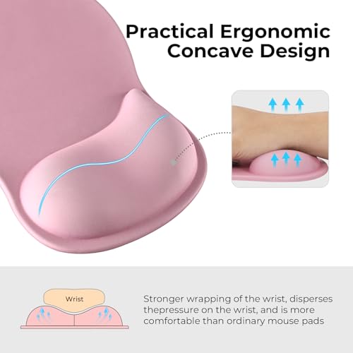 EooCoo Mouse Pad with Gel Wrist Rest, Ergonomic Mousepad Wrist Alignment | Middle Concave Design for Natural Wrist Alignment, Non-Slip Base Mousepad, Carpal Tunnel Relief, Office Desk Accessories - color: Pink