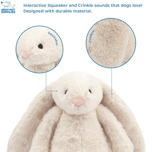 Best Pet Supplies Bunny Buddy Squeaky Plush Dog Toy - Beige, Medium | Soft Plush, Squeaks & Crinkles, Perfect for Moderate Chewers, Toss & Fetch Play, Stress & Anxiety Reliever, Ideal Gift Toy - color: Bunny (Beige), size: Large