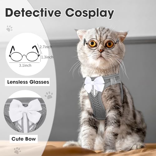 Cat Vest Harness and Leash Set, Escape Proof Kitten Harness Grey XS | Safe Reflective Strips, Adjustable Easy Wear Kitty Harness, Sturdy Clip Buckle, Breathable Mesh , for Kitty Puppy Bunny Walks - color: Grey, size: XS