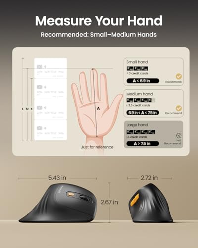 ProtoArc EM11 NL Wireless Ergonomic Vertical Mouse, Rechargeable, Black | 58° vertical design supports a natural wrist posture, connect 3 devices via Bluetooth/2.4G USB-A, 500mAh USB-C rechargeable. - color: Black