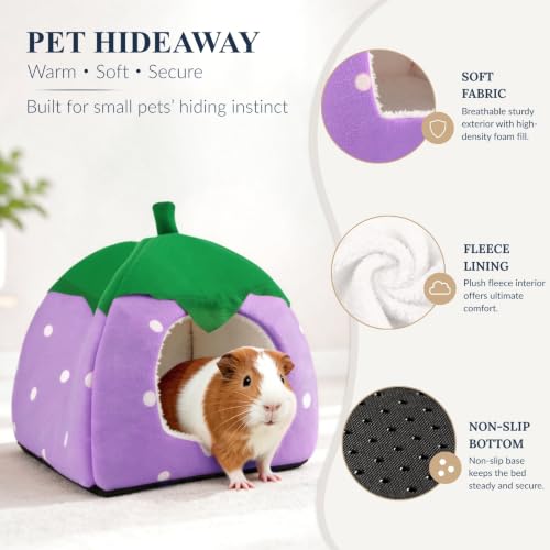 Guinea Pig Hideout Bed, Dwarf Rabbit House Cave | Cozy Hide-Out for Little Bunny Hedgehog Ferret Chinchilla & Other Small Animals, Cage Accessories - color: Purple