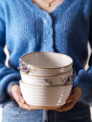 LE TAUCI Large Soup Bowl 42 oz, Ceramic Kitchen Bowl Set for Soup, Pho, Chip, Pasta, Fruits, Salad, Noodle and Ramen- 7 Inch, Set of 4, Arctic white - size: 7 inch