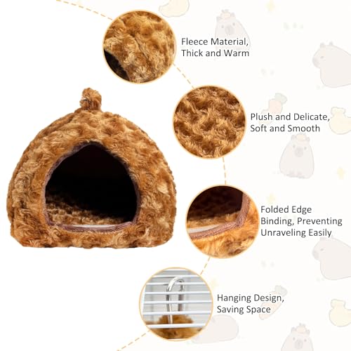 PINVNBY Guinea Pig Hamster Bed Warm Bunny Hideout Dwarf Rabbit Hideway Winter Sleeping Guinea Pig House for Hedgehog Ferret Rat Chinchilla and Other Small Animals（Brown） - color: Brown