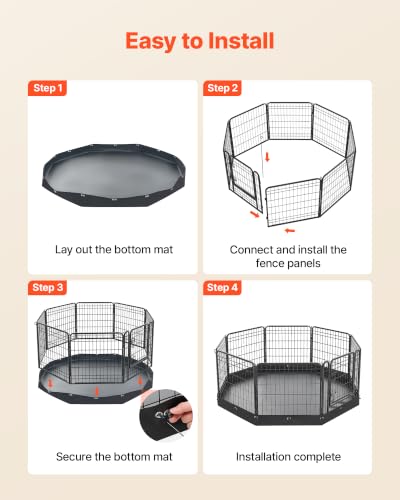 VEVOR Dog Playpen, 24 Inch 8-Panel Puppy Pen with Waterproof Bottom Pad - size: 63.8 x 63.8 x 24.2 in