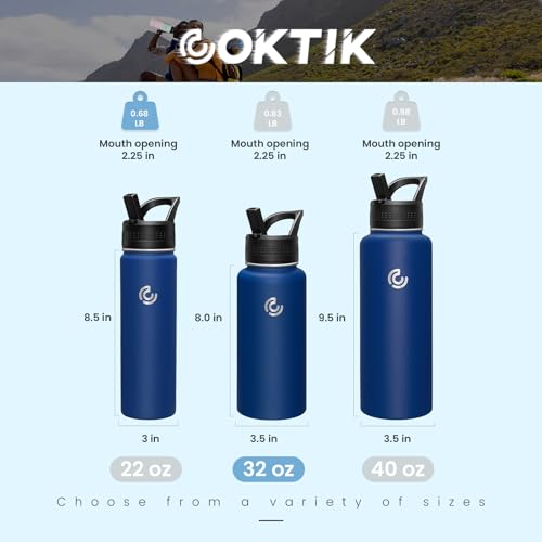 COKTIK 32oz Sports Water Bottle, Stainless Steel Water Bottle for Insulated, Reusable Travel Bottle, With Straw, With Handle Grip for Easy Carrying, Suitable for Cycling, Outdoor Vacations(Cobalt) - color: Cobalt, size: 32 Ounces